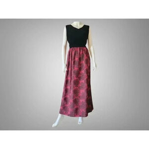 VINTAGE 60s Velvet & Brocade Maxi Cocktail Dress Gown S/M